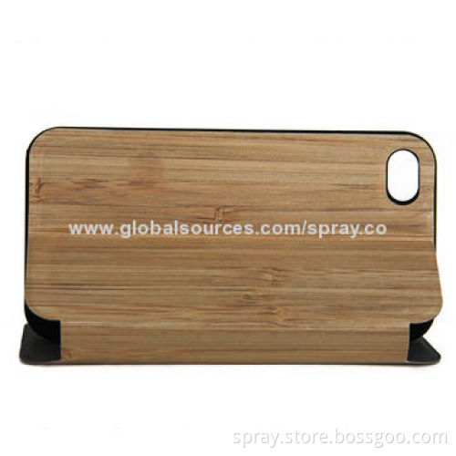 Natural Wooden Bamboo Case for iPhone 4/4S, with Stand, Can Laser Customized Pattern on Surface